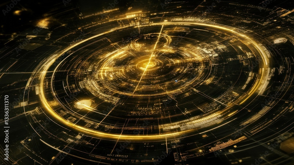 Poster A Circular Abstract Design With Illuminated Golden Elements