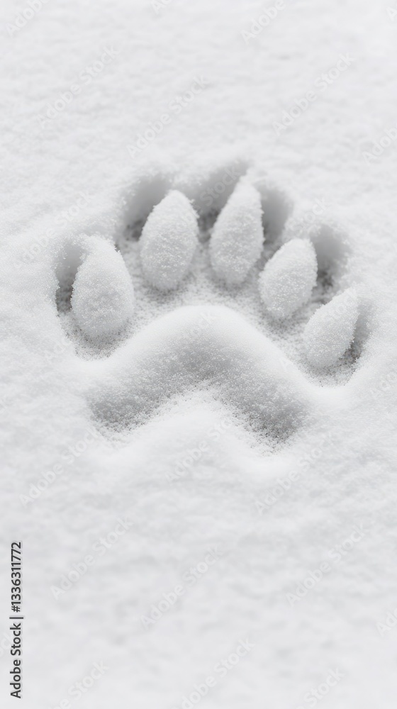 Poster A single paw print is visible in a field of fresh snow