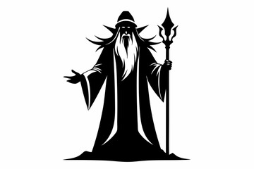 elder wizard line art silhouette vector illustration