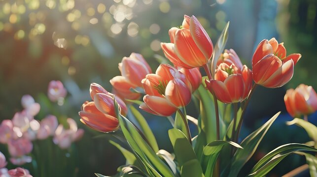 Beautiful Orange Tulips in Garden Sunlight