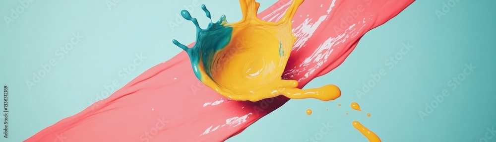 Poster colorful paint splashes with streams against a cool background backdrop