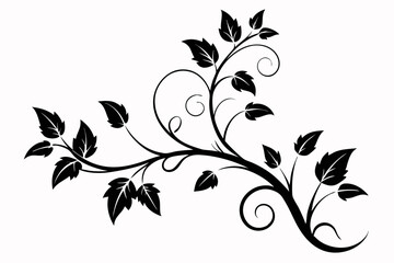 elegant leafy vine line art silhouette vector illustration