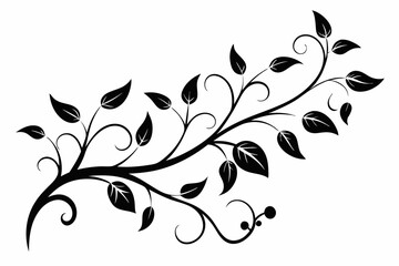 elegant leafy vine line art silhouette vector illustration