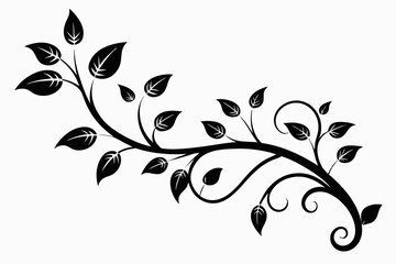 elegant leafy vine line art silhouette vector illustration