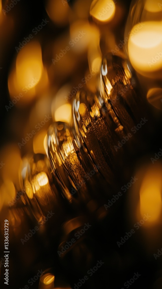 Poster Three golden objects in sharp focus with surrounding blurred lights