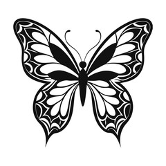 Black and white butterfly silhouette tattoo design with floral elements and vintage style