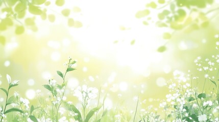 Serene Green Background with Delicate Flowers and Soft Light Effects