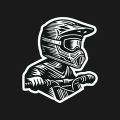 Moto rider helmet Engrave vector illustration logo icon template