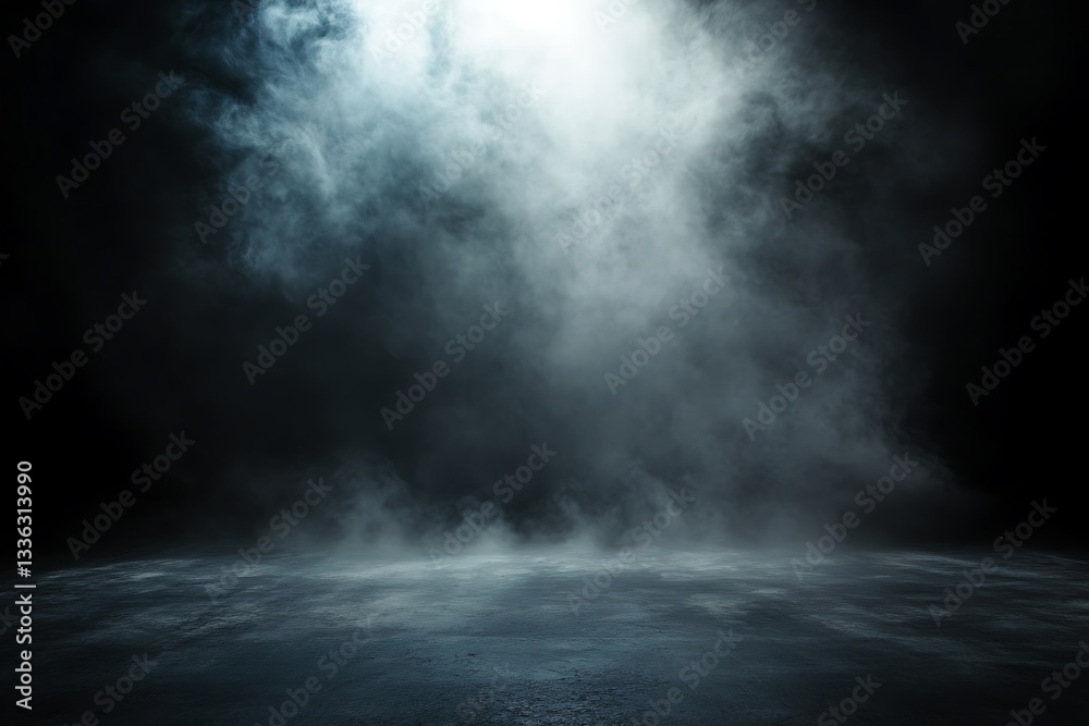 Poster dark smoky background with light beam.