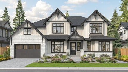 A modern two story house with black and white colors