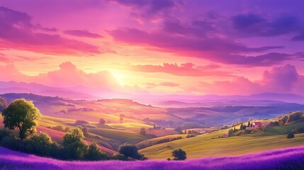 morning fields sunrise pink purple glowing sky image