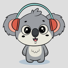 Fototapeta premium Cute Koala Listening Music With Earphone Cartoon Vector Illustration