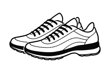 Line art vector illustration of a pair of running shoes in side view.eps
