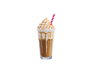 Indulge in a Decadent Iced Caramel Latte, A Refreshing Coffee Treat with Creamy Whipped Topping and Caramel Drizzle Sensation