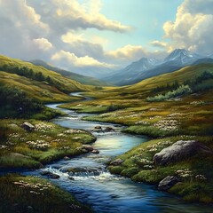 serene river weaving through green countryside image