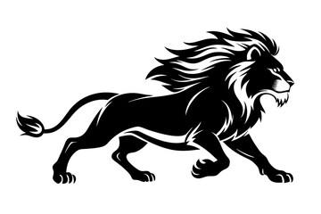 lion running line art silhouette vector illustration