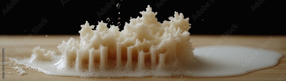 Poster a white frothy structure with water droplets on a surface