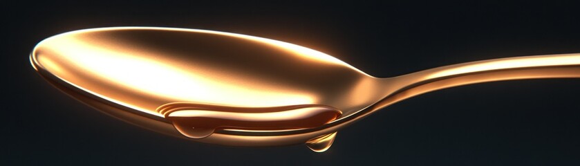 An elegant golden spoon with small droplets resting on the surface