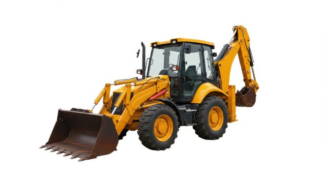 Yellow Backhoe Loader Tractor on White Background