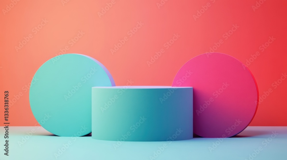 Poster Three abstract geometric shapes are against a gradient background color