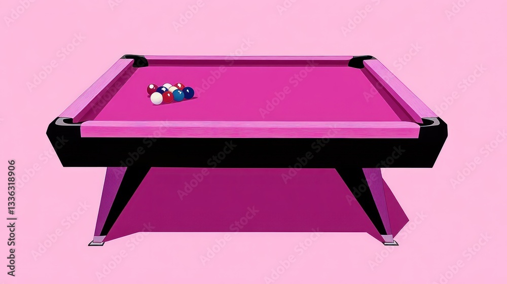 Poster a magenta pool table with colorful billiard balls resting