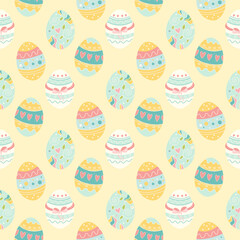 Easter seamless  Pattern with Decorated Colorful Eggs