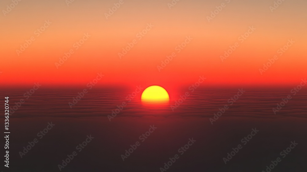 Poster a beautiful sunset over a dense layer of cloudy atmosphere