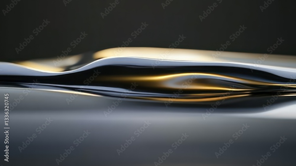 Poster abstract composition with curves exhibiting reflective and metallic surfaces
