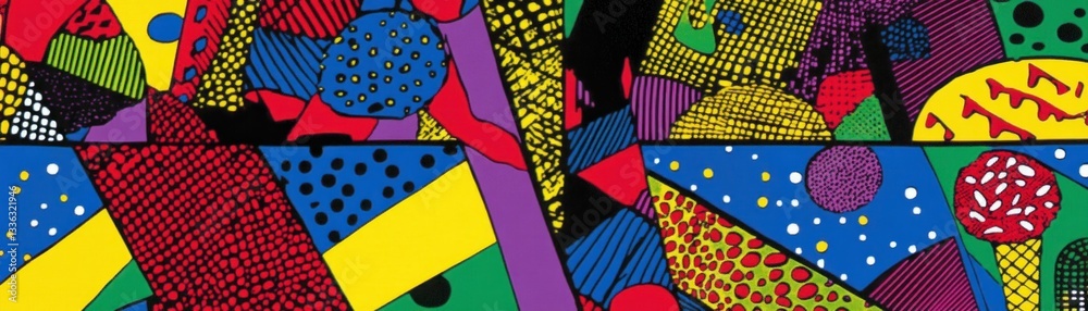 Poster A colorful abstract composition with various geometric shaped elements