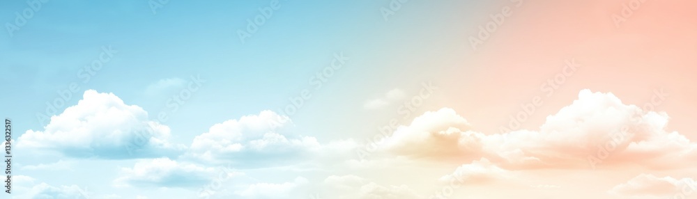 Poster beautiful gradient sky with fluffy clouds in various pastel colors