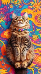 abstract vibrant art cat relaxing colorful image