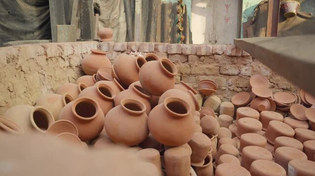 Handcrafted Indian pottery at Dharavi, Mumbai city, India