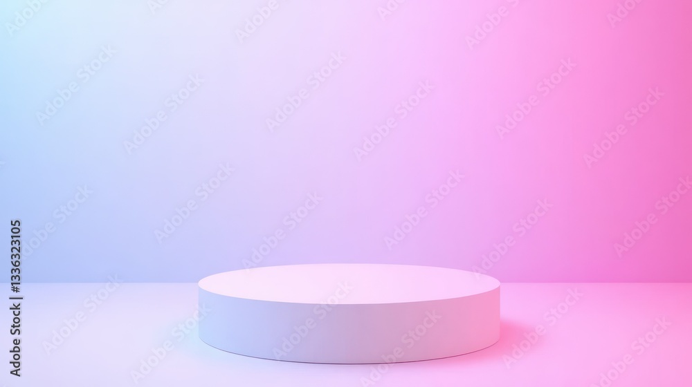 Poster a simple white cylindrical platform stands against gradient colored background