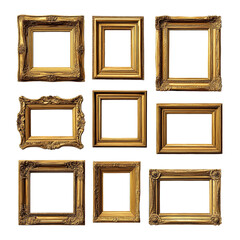 [Transparent Background PNG]Collection of Vintage Gold Picture Frames