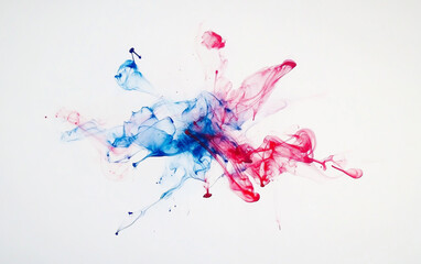 Fototapeta premium A vibrant explosion of red, pink, and blue ink swirls and dances together in the water, creating a mesmerizing display of color and movement.