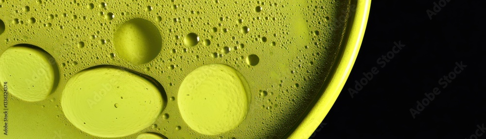 Poster close up image of textured yellow liquid with bubbles