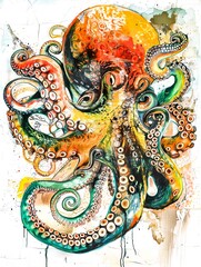 Obraz premium Abstract Watercolor Illustration of an Octopus