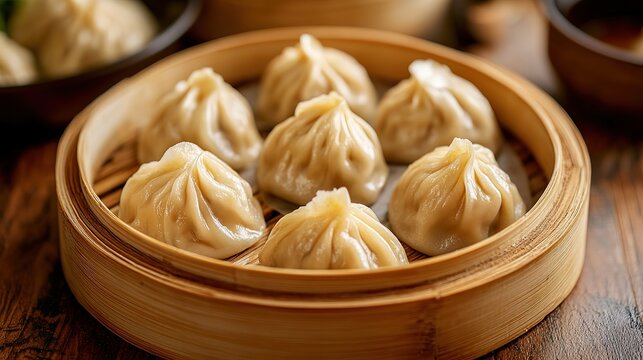 golden Dumpling food prolongation on wooden plate, 32k Resolution 