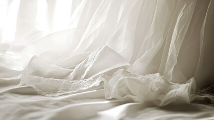 Fototapeta premium Delicate white fabrics and materials are illuminated by soft natural light