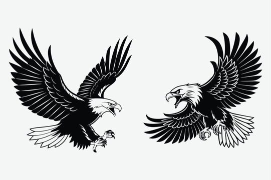 Angry eagle image silhouette design vector art and illustration