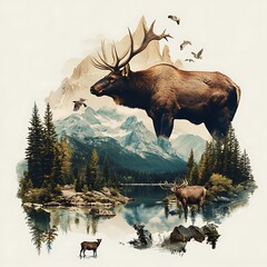 deer wandering by peaceful mountain stream image