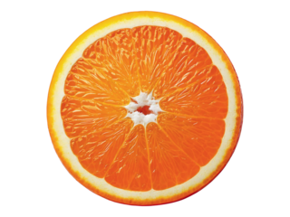 A vibrant, juicy cross-section of an orange, showcasing its rich, bright color and segmented texture.