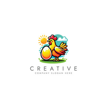 Chicken with eggs farm logo, bird broilers and meat logotype, Farm logo with rooster or chicken,Hen symbol  logo vector design