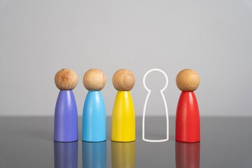 There is one person missing to complete the team. Recruiting workers. Workforce gaps, job recruitment, and staffing needs. Job vacancy. Talent acquisition campaigns to fill essential roles.