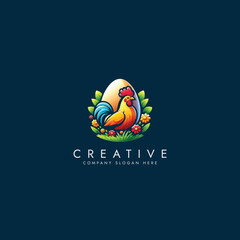 Chicken with eggs farm logo, bird broilers and meat logotype, Farm logo with rooster or chicken,Hen symbol  logo vector design