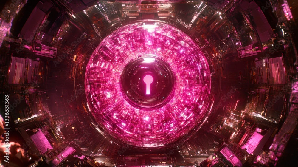 Poster abstract futuristic design with a glowing pink circular core
