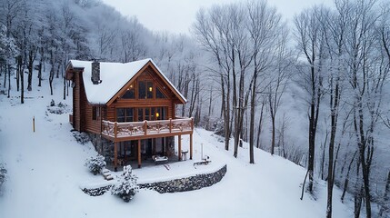 picturesque mountain village with snow covered cabins image