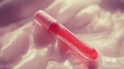 A tube of lip gloss laying on satin fabric