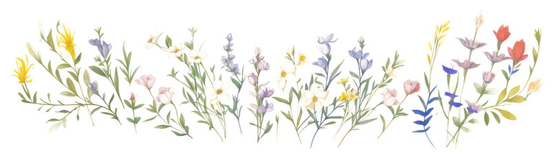 PNG Flowers as divider watercolor illustrated embroidery graphics.