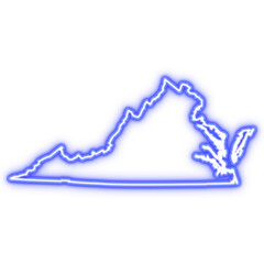 Neon blue outline of Virginia state map on transparent background
